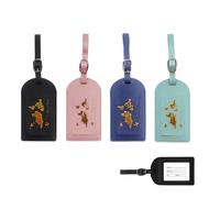 4 Pcs Luggage Tags for Suitcases,Pu Leather Suitcase Labels Personalised Travel Tag with Name Id Card Adjustable Strap,Suit Case Label Holders Waterproof Pink Pastel Accessories,for Baggage Anti-Loss