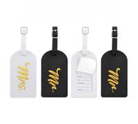 4 Pcs Luggage Tags, Mr and Mrs, PU Leather Embroidered Suitcase ID Tags Set, Wedding Gift for Couples Honeymoon Travel, Personalised Luggage Labels for Handbag Backpack, Bridal Shower Engagement Gift