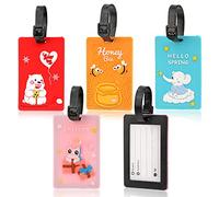 4 Pcs Luggage Tags,Silicone Luggage Tag with Name ID Card Lovely Secure Luggage Tags for Travel Suitcase Perfect to Quickly Spot Luggage Cute Unicorn Bear Baggage Labels Suitcase ID Tag Set for Family
