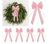 4 Pcs Luxury Christmas Velvet Bows - 15 x 6.5 Inch Vintage Tree Topper Bow for Gift Wrapping Xmas Tree Wreath Garland Wall Cabinet Fireplace Staircase Wedding Home Decoration (Pink)