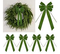 4 Pcs Luxury Christmas Velvet Bows - 15 x 6.5 Inch Vintage Tree Topper Bow for Gift Wrapping Xmas Tree Wreath Garland Wall Cabinet Fireplace Staircase Wedding Home Decoration (Moss Green)