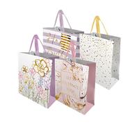 4 pcs Luxury Gift Bags with Ribbon handles - 28 x 23 x 10 CM bags with Matching Gift Tags | Ladies Medium Sized Stylish Present holders | Foil Print Texts, Personalized Designs for All Occasions