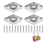 4 Pcs M5 Heavy Duty Pad Eye Plate 304 Stainless Steel Diamond Eye Pad Plate Wall Ceiling Hammock Hooks Hanger with Screws