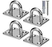 4 Pcs M6 Heavy Duty Eye Plate Hook, 304 Stainless Steel Square Ceiling Hooks with 16 Screws for Yoga Training Swings - Bearing Weight: 300 KG