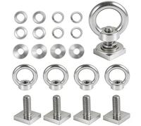 4 Pcs M8 T-Track Tie Down Rings, 304 Stainless Steel Eye Nuts & T-Bolts Kit, Heavy Duty Roof Rack Cargo Securing Anchor for Bungee Cords, Ropes and Campervan Roof Bars