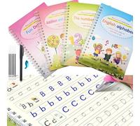 4 Pcs Magic Ink Copybooks for Kids, Grooved Handwriting Workbooks with 6 Pcs Magic Ink Pens for Preschools Fun Drawing, The Number 0-100, Addition, Subtraction, English Alphabet