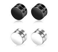 4 Pcs Magnetic Stainless Steel Non-Pierced Earrings for Women Men Unisex Minimalist Silver Black Round Disc 8mm Double Sided Ear Lobe Fake Clip Sleeper Small Studs Jewelry Gifts
