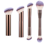 4 Pcs Makeup Brushes Set Double-ended Foundation Brush, Face Makeup Brushes for Liquid Concealer Cream Cosmetics Blending Blush(Coffee)