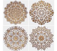 4 PCS Mandala Stencil, Stencils for Crafts Reusable, Wall Stencils for Painting, Reusable Openwork Stencil, for Tile Pillows Floor Decor (30.5 x 30.5CM)