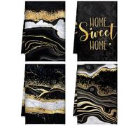 4 Pcs Marble Gold Black Marble Tea Towels Absorbent White Blue Dish Towels 24 x 16 Inches Kitchen Gifts for Farmhouse Kitchen Bathroom Christmas Decorations