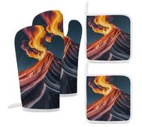 4 Pcs Marble Patterns Resembling Mountain Peaks Oven Mitt and Pot Holder Set, Heat Resistant Long Oven Gloves & Hot Pads with Hanging Loop for Cooking Baking BBQ, Ideal Kitchen Gift for Cooks Bakers