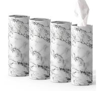 4 Pcs Marble White Round Tissues Box Car Holder Set - Marble White Travel Tubes for Car with 50 Sheets Cylinder Face Towel Containers | 2.7" x 7.1" Cup Holder Fit for Car, Travel, Home & Office