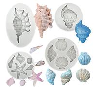 4 PCS Marine Theme Cake Fondant Silicone Mold Seashell Conch Starfish Baking Molds for DIY Cake Decoration Chocolate Candy Polymer Clay Crafting Projects