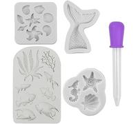 4 PCS Marine Themed Silicone Mould Set - 3D Mermaid Tail, Seashell, Conch, Starfish, Coral Baking Molds for DIY Cake Decoration, Chocolate, Candy, Handmade Soap & Resin.