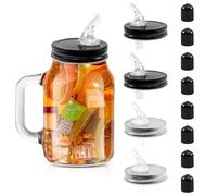 4 Pcs Mason Jar Lids Sturdy Iron Canning Jar Pour Lids Multifunctional Jar Pouring Lids with 8 Dustproof Plastic Covers for Party Bar Home Cafe