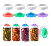 4 Pcs Mason Jar Rings and 4 Pcs Airlock Fermentation Lid, Fermentation Kit for Wide Mouth Jars, Durable Screw Bands & Airlock Lid for Pickles and Sauerkraut