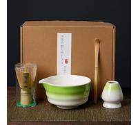 4 pcs Matcha Tea Set - Elegant Kit With Ceramic Bowl With Spout and Whisk Holder, Bamboo Whisk and Scoop for Japanese Tea Ceremony