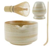 4 Pcs Matcha Whisk Set Matcha Tea Set Matcha Bowl and Whisk Bamboo Scoop Whisk Holder 500ml Ceramic Bowl with Pouring Spout Reusable Matcha Making Kit for Tea Drinking (A)