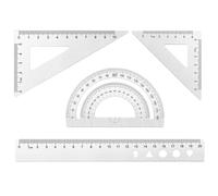 4 Pcs Maths Ruler Set, MSDADA Geometry Sets with Protractor, 20 cm Ruler, Set Square, School Stationery for Student, Teacher, Draftsmen Measuring&Drawing(Silver)