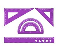 4 Pcs Maths Ruler Set, MSDADA Geometry Sets with Protractor, 20 cm Ruler, Set Square, School Stationery for Student, Teacher, Draftsmen Measuring&Drawing(Purple)