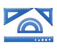 4 Pcs Maths Ruler Set, MSDADA Geometry Sets with Protractor, 20 cm Ruler, Set Square, School Stationery for Student, Teacher, Draftsmen Measuring&Drawing(Blue)