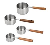 4 Pcs Measuring Spoons and Measuring Cups Set, Stainless Steel Baking Measure Spoon with Engraved Scale Wooden Handle with Engraved Scale for Cooking Kitchen Wet Dry & Liquid (Stainless Steel)