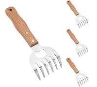 4 Pcs Meat Shredder Claws, Heavy Duty Stainless Steel Puller, Ergonomic Wooden Handle, BBQ Claws for Chicken, Turkey, Beef, Multi-Use Food Mixer, Built-in Bottle Opener