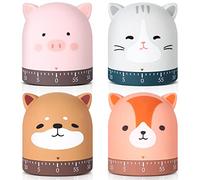 4 Pcs Mechanical Animal Timer Cute Cartoon Alarm Manual Craft 60 Minute Dial 360° Rotating Countdown Windup Timer Egg Reminder No Batteries Loud Ring New Year Gift for Kid Kitchen Cooking Management