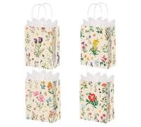4 Pcs Medium Gift Bags for Present, Flower Printed Present Bag with Tissue Paper and Handles for Birthday Wedding Mothers Day Bouquet Christmas Valentines Bridesmaid Bridal Party Celebration