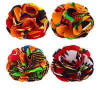 4 Pcs Men Kente Lapel Pin African Kente Print Handmade Flower Pin Suit Accessories Men for Formal Suits Shirt Clothes Gifts, about 2.36 inches, Polyester, no gemstone