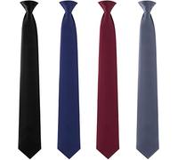 4 Pcs Men's Clip-on Ties Solid Color Men's Tie Pre Tied Clip on Ties for Man Clip on Necktie Button Ties(Black, Grey, Navy Blue, Wine Red)