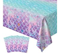 4 Pcs Mermaid Tablecloth Under The Sea Tablecloth Princess Table Cloth Rectangular Ocean Theme Table Covers Mermaid Birthday Decorations Kids Birthday Party Supplies Princess Party Decor 86 x 51 Inch