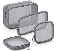 4 Pcs Mesh Makeup Bag Mesh Cosmetic Bag Travel Toiletry Bag Pouch with Zipper Mini Portable Makeup Cosmetic Travel Toiletry Purse Bag for Daily Toiletries Accessories (Gray, Small, Medium, Makeup Bag