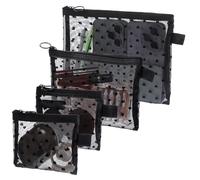 4 Pcs Mesh Makeup Bag Set with Zipper, Heart Printed Mini Cosmetic Bag, 3 Sizes Black Mesh Pouch, Portable Mini Zipper Pouch for Travel Home Offices Purse Organization