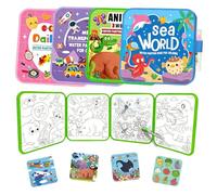 4 Pcs Mess Free Water Painting Book Reusable Coloring Book with Water Pens for Kids Magic Water Drawing Kit with Animal Transportation Daily Life Patterns Aqua Art Sensory Educational Painting Toy
