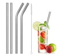 4 Pcs Metal Boba Straws, 10mm Extra Wide Stainless Steel Straws, Reusable Metal Drinking Straws for Cocktails, Bubble Tea, Milkshake, Cold and Hot Drinks (2 Straight + 2 Bendy + Cleaning Brush)