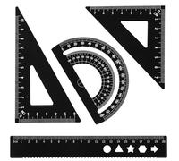 4 Pcs Metal Geometry Set Geometric Protractor Triangular Ruler Set Aluminum Alloy Ruler Math Drafting Rulers Kit- Aluminum Triangle Rulers for School Student Teacher Architects Engineers