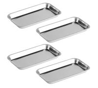 4 Pcs Metal Laboratory Supplies Trays, Stainless Steel Trays, Rectangular Instrument Tray, Metal Dental Traysfor Lab Tool Instruments Surgical Tools Bathroom Organizer(8.86 x 4.61 x 0.79")