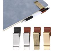 4 Pcs Metal Pen Clip, Leather Retro Pen Loop Pocket Pens Holder Pens Pouch Journal Accessories for Planner Book Notebook Clipboard Pencil Fits Most pencil Sizes (4 Color)