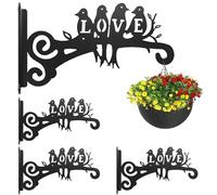 4 PCS Metal Plant Hangers,Outdoor Hanging Basket Brackets with Bird Design -Heavy Duty Plant Hooks Rust- Resistant for Plants, Bird Feeders,Wind Chimes,Lanterns - Home Garden Decor (Black 4 PCS)