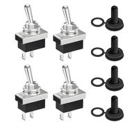 4 Pcs Metal Toggle Switch, 12V 25A SPST ON/Off 2 Pin Momentary Automotive Switch with Waterproof Cover, Ideal for Car Dash Electronics, 12mm Panel Cut-Out, Suitable for Auto Vehicles