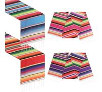 4 Pcs Mexican Serape Table Runners 35 x 275 cm Mexican Theme Party Table Decorations Colorful Striped Serape Table Blanket Runner Tablecloth for Cinco de Mayo Mexican Fiesta Party