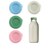 4 Pcs Milk Bottle Tops,Reusable Silicone Mixed,Glass Caps,Replacement Colorful Lids for Stanpac and Libbey Milk Bottle,Dishwasher and Fridge Safe,Pastel Designed