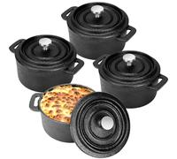 4 Pcs Mini Cast Iron Dutch Oven, 8 oz Small Round Iron Cocotte, Casserole Pots with Lids, Kitchen Garlic Roaster Pot for Stovetop Use Marinate Cook Bake Refrigerate Garlic Roaster BBQ Grill