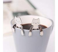 4 Pcs Mini Cat Coffee Spoon Stainless Steel Coffee Spoon, Tea Soup Sugar Dessert Appetizer Seasoning Bistro Spoon, Dessert Drink Mixing Milkshake Tableware(Silver)