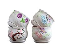 4 PCS Mini Ceramic Succulent plant Pots Vase Cactus Plant Pots Flower Pots Container Planter with Hole A09