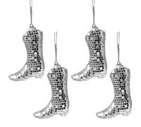 4 Pcs Mini Christmas Boot, Mirror Disco Ball Ornament Reflective, Xmas Boot Pendant Decor, Hanging Christmas Tree Decoration, Silver Hanging Disco Ball With Rope, Disco Ball Decorations (B)