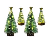 4 Pcs Mini Christmas Tree with Light 15cm/10cm Mini Snow Frost Trees LED Tabletop Pine Trees with Wooden Base Artificial Christmas Tree with String Light for Winter Xmas Home Office DIY Desktop Decor