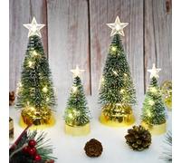 4 Pcs Mini Christmas Tree with Lights, Small Artificial Xmas Tree Ornaments Desk Christmas Tree Battery Powered Miniature Christmas Table Decorations for Home Office Desktop (Warm light)