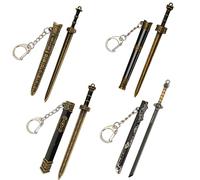 4 Pcs Mini Katana Keychain Chinese Ancient Mini Sword Keychain Metal Katana Toy Model with Pull Out Mini Sword Shaped Letter Parcel Opener Sword Ornaments, Gold, uniform size